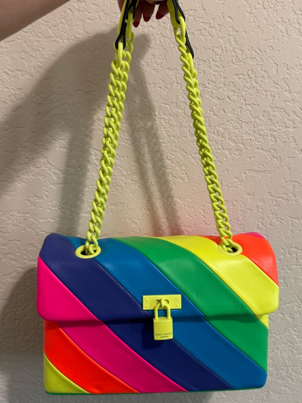 Kurt Geiger Neon Rainbow Diagonal Stripe Shoulder Brixton